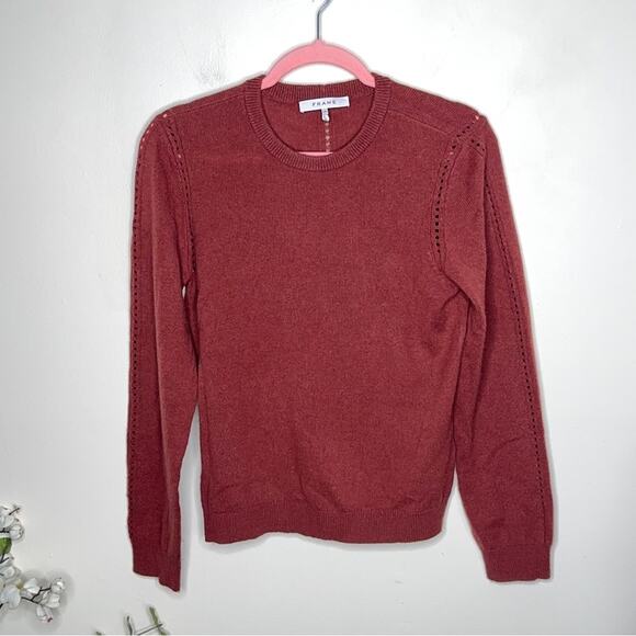 FRAME Pointelle Detail Wool Cashmere Sweater Sable Brown {R18} - Picture 2 of 5